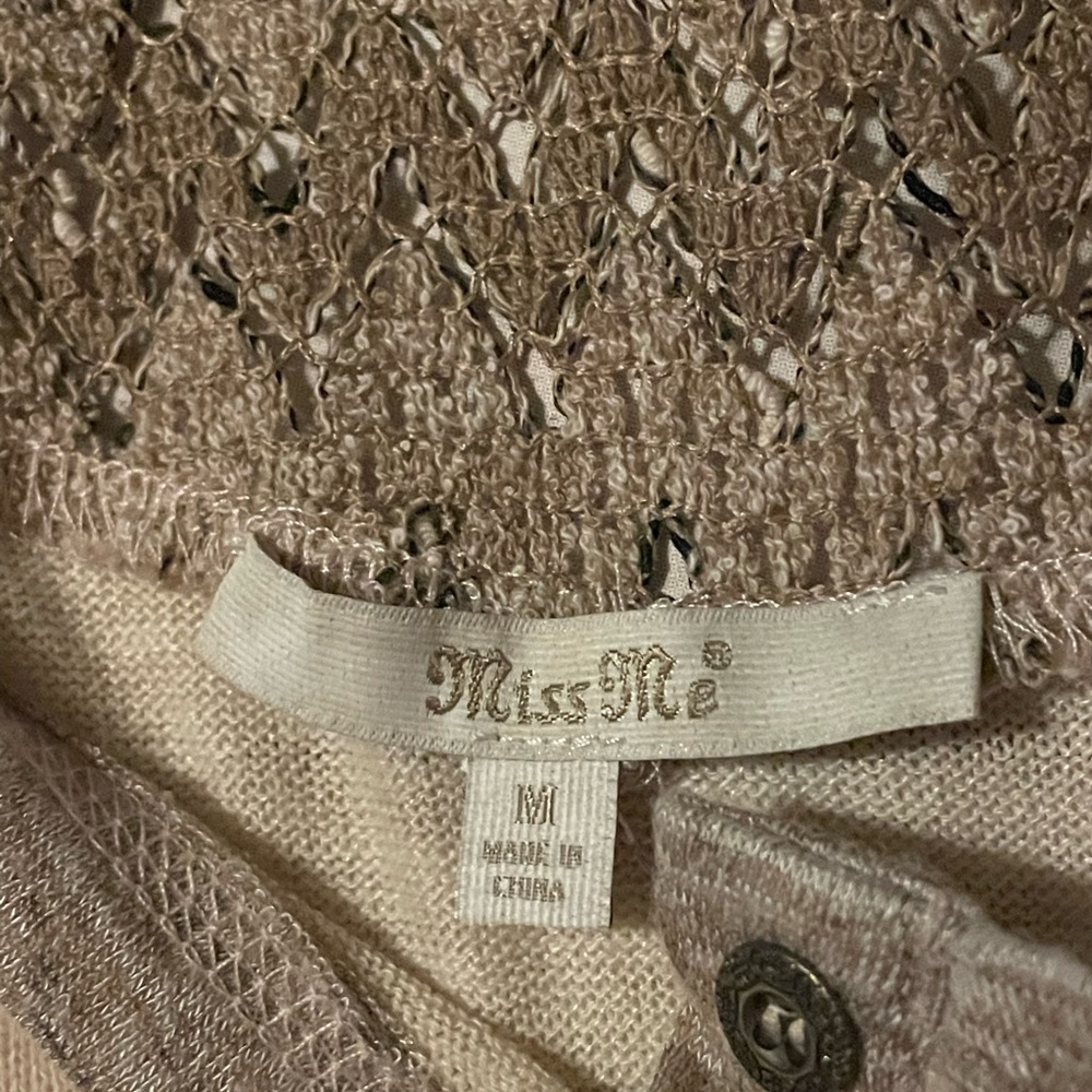 Miss Me Womens Shirt cream Embellished Henley Crochet Long Sleeve Top Medium - Picture 5 of 9
